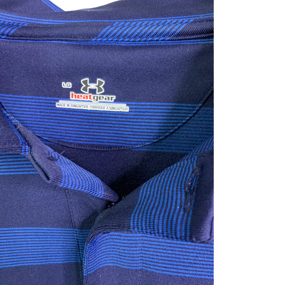 Under Armour Men's Polo Shirt Golf Wicking Blue Striped Heatgear Short Sleeves L - Picture 6 of 7